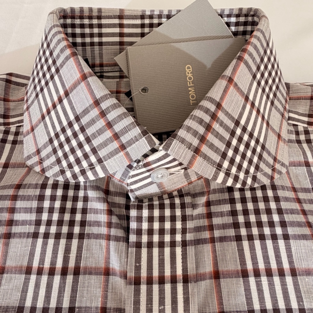 Tom Ford (Nwt) Men’s Dress Shirt Size 40/15 3/4 (Drk Brown/White/Orange Accent)